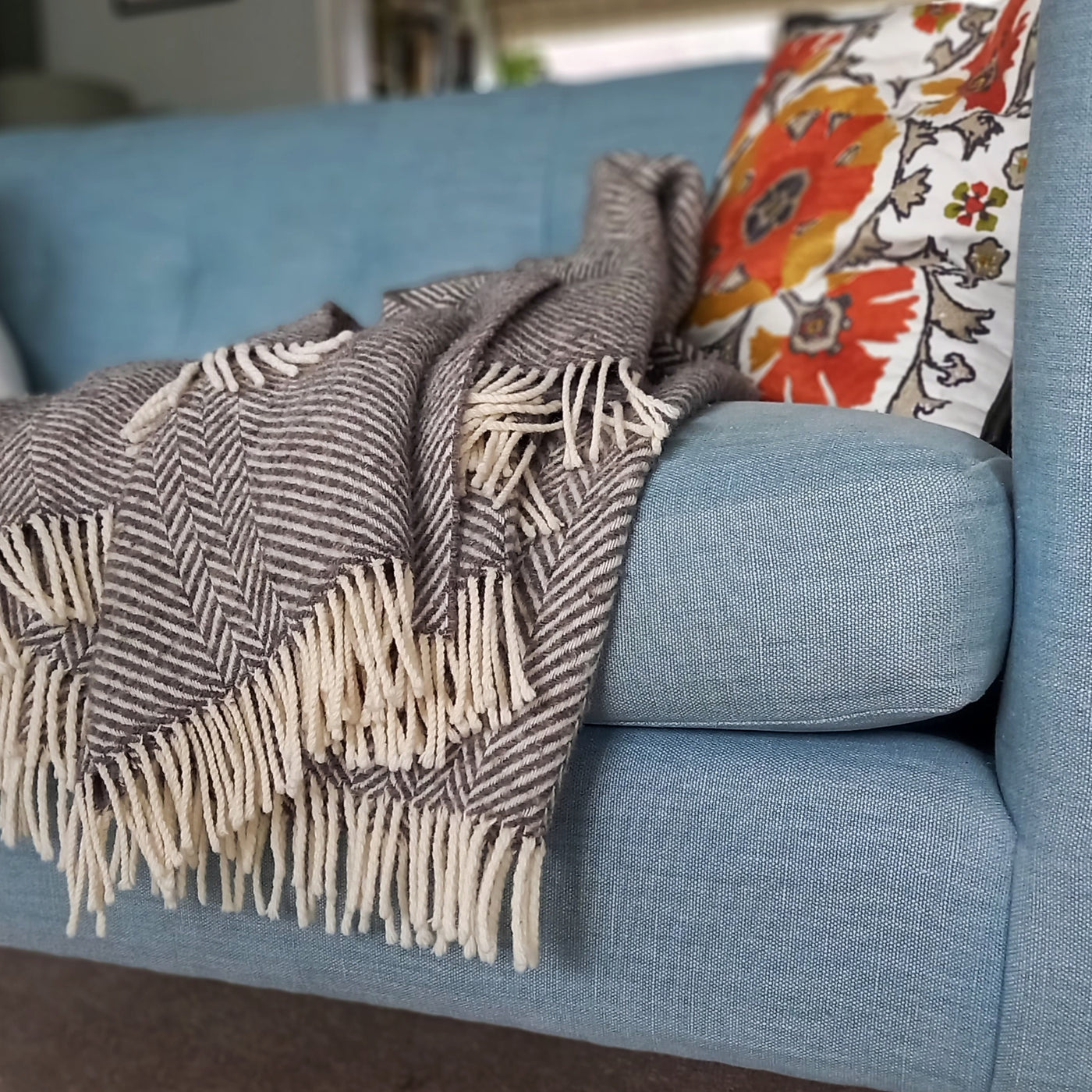 The Feather Chevron Shetland wool throw