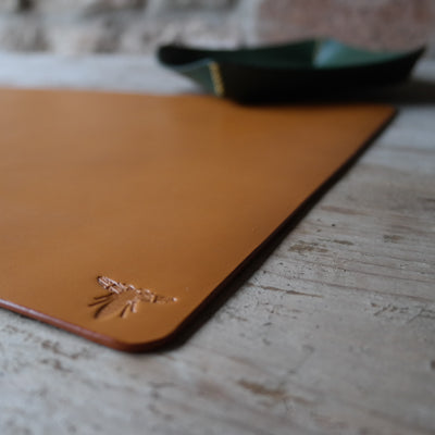 Leather desk mat in light tan British leather