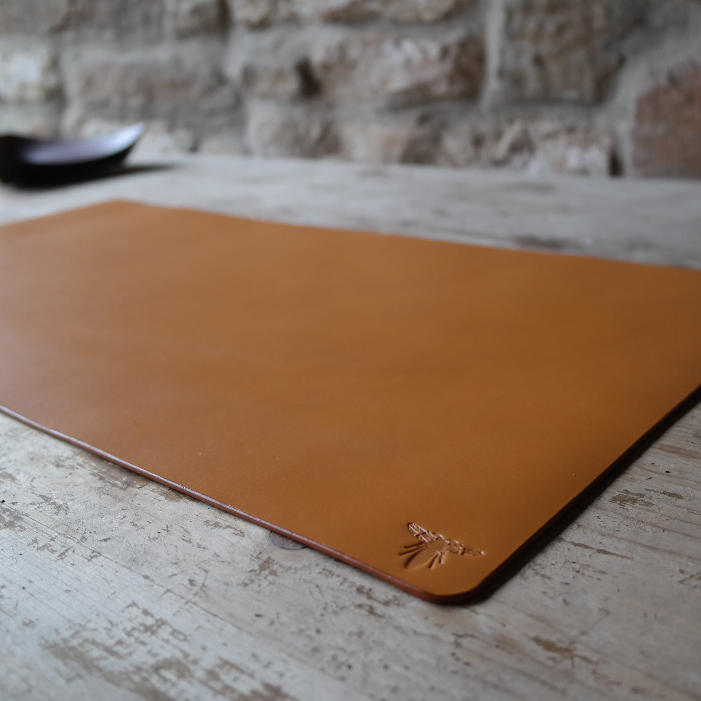 Leather desk mat in light tan British leather