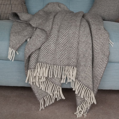 The Feather Chevron Shetland wool throw