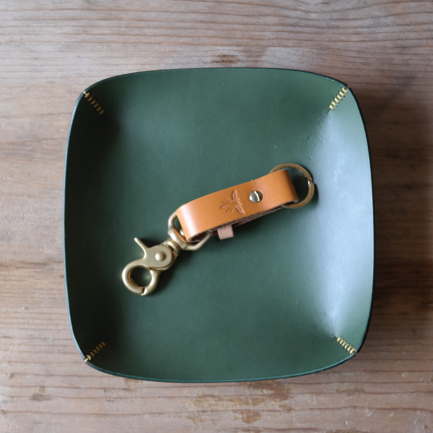 British leather & brass key ring