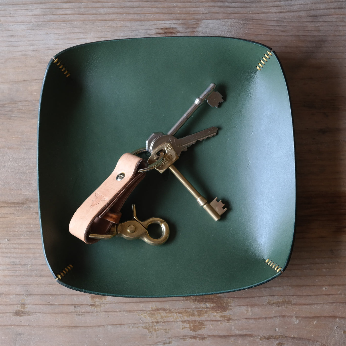 British leather & brass key ring