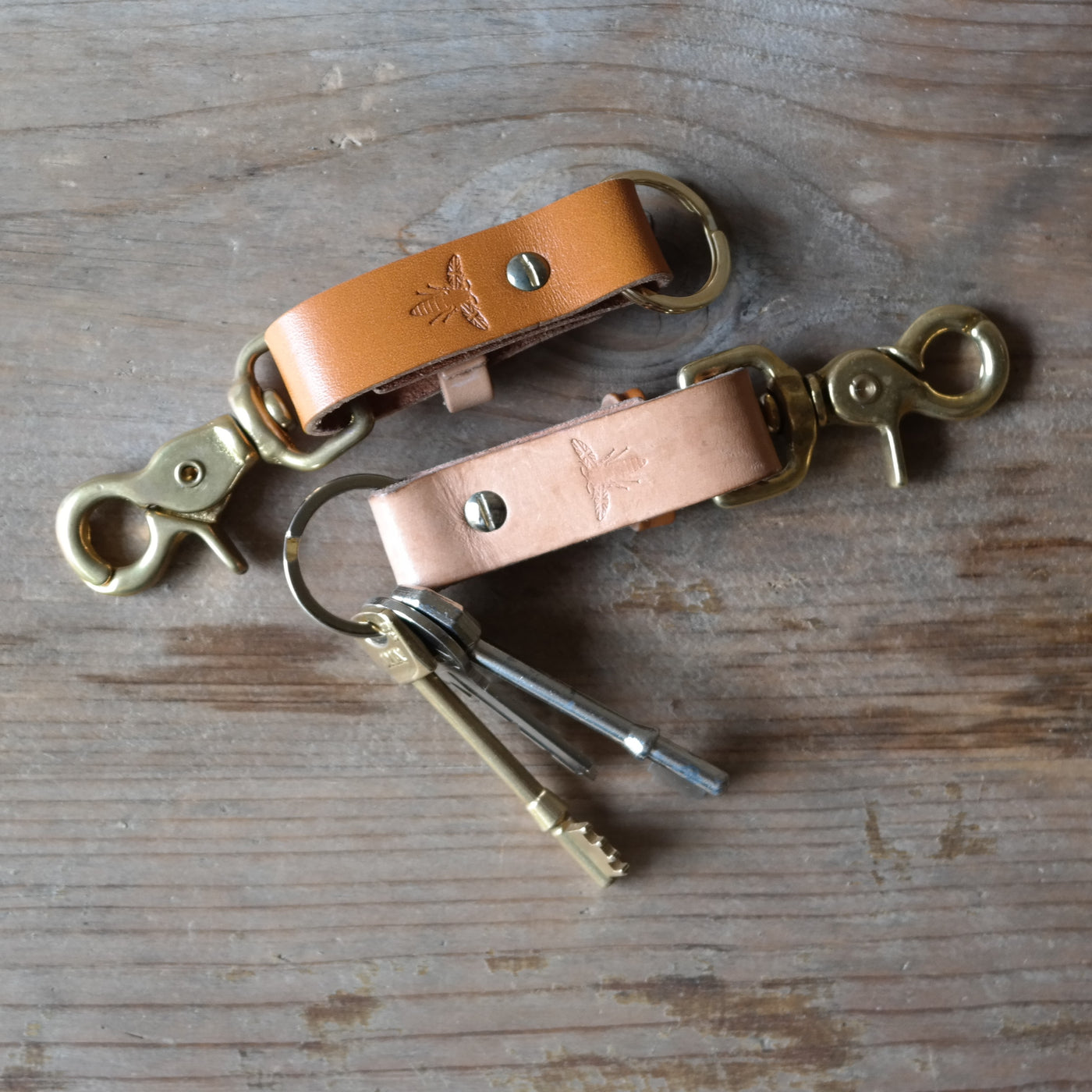 British leather & brass key ring