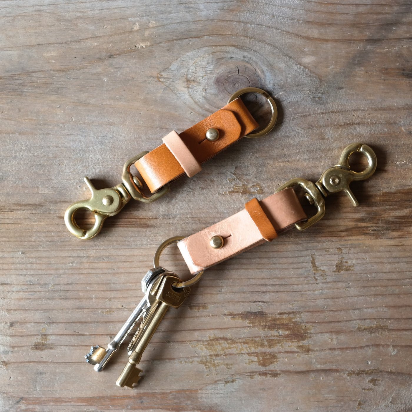 British leather & brass key ring