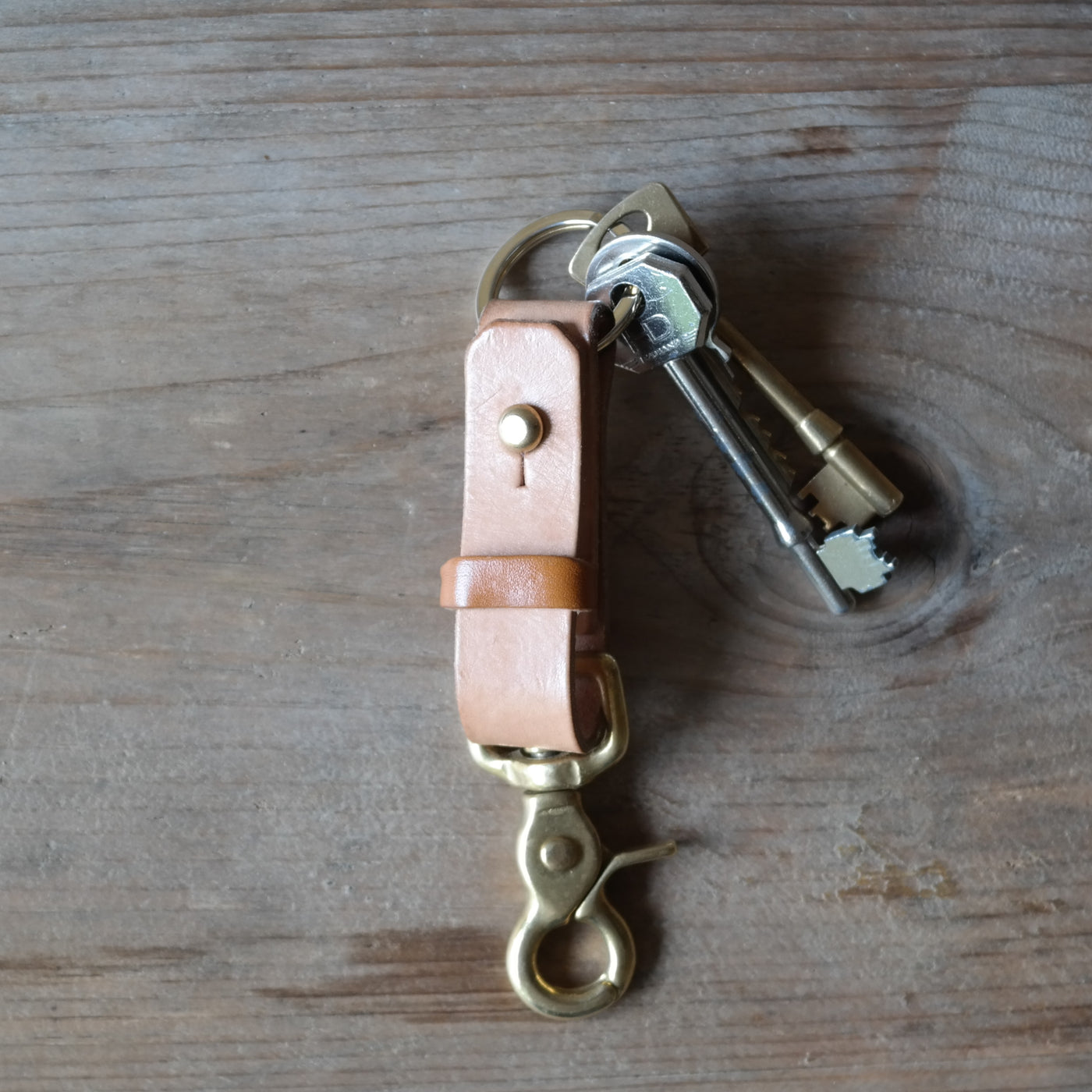 British leather & brass key ring