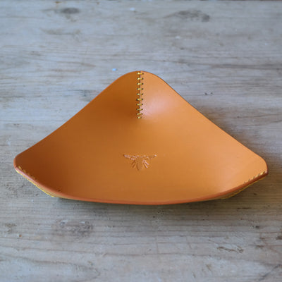 Triangle leather coin tray in light tan British leather