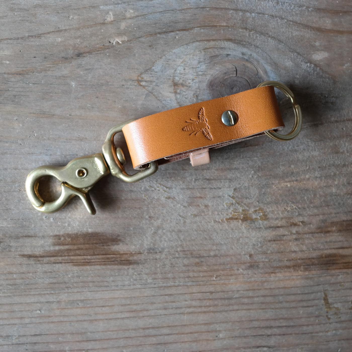 British leather & brass key ring